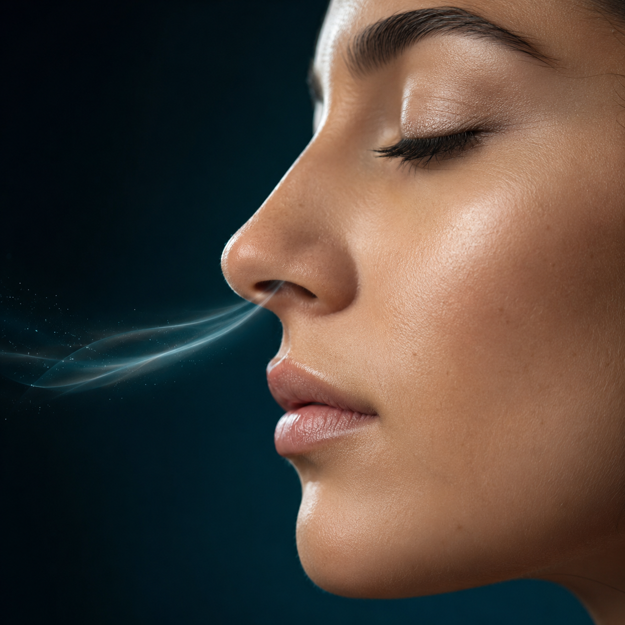 Perfil feminino realçando harmonia do nariz